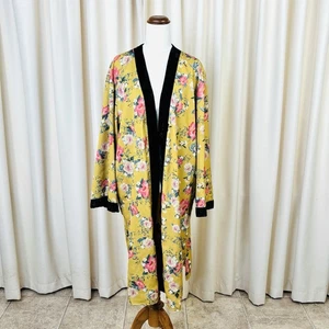 Sportsgirl Womens Kimono Duster Robe Floral Velvet Mustard Yellow Size M - L - Picture 1 of 9