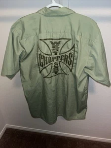 Jesse James Men’s West Coast Choppers Mechanic Work Shirt Green M/C Size Large - Bild 1 von 13