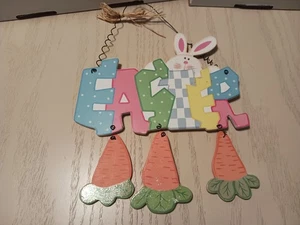 Hanging Easter Decor - Bunny and Carrots - 9" x 9" - Picture 1 of 2