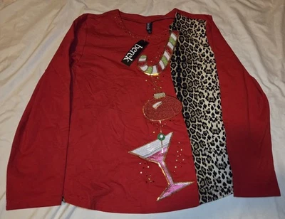 НОВЫЕ женские Berek Рождество красный гепард коктейльное длинным рукавом рубашка размер XL - Изображение 1 из 4