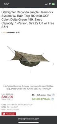 Litefighter Hammock/Tent Shelter System Brand New. Jungle Hammock. Never Used - Image 1 of 2