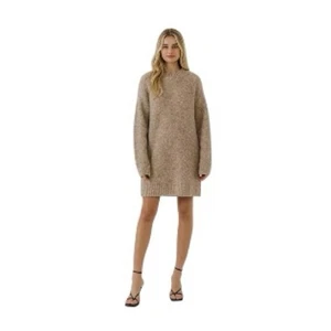 English Factory Damen kuscheliges rundes Langarm Pullover Kleid taupe Gr. Medium - Bild 1 von 8