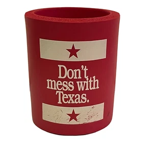 Vintage Texas Koozie "Dont' Mess With Texas" - Red and White - Picture 1 of 4