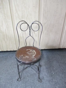 Antique Black Wrought Iron Ice Cream Parlor Child's Chair Scroll Back - Picture 1 of 4