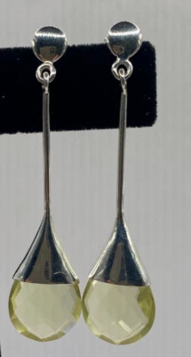 Brincos pendentes de prata esterlina, simplistas modernos, facetados de quartzo limão gota - Imagem 1 de 4