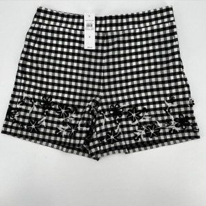 NWT Ann Taylor Women's Shorts Size 4 Black White Gingham Check Floral Embroidery