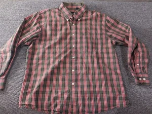 Izod Mens Shirt Large red plaid button up classic casual green - Picture 1 of 12