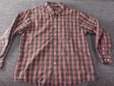 Izod Mens Shirt Large red plaid button up classic casual green - Image 1 of 4