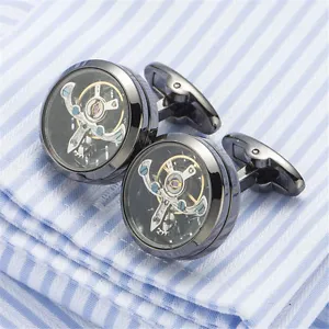 Functional tourbillon mechanical watch cufflinks French cuff links mens cufflink