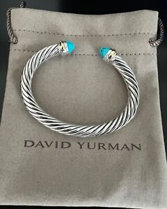 David Yurman Turquoise Cable 7mm Bangle Bracelet Silver & 14k Bracelet