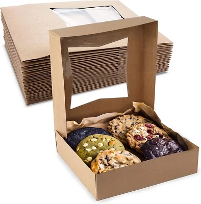 Cajas de galletas marrones MT Products - Cajas de panadería de 8" x 8" x 2,5" - Paquete de 200 Foto 1 de 4