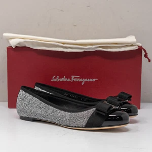 Salvatore Ferragamo Varina Silver Glitter Flat Flats, Size 7 B - Picture 1 of 8