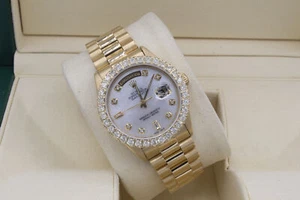 Rolex Day-Date 36mm Custom Diamond Bezel & White MOP Dial 18K Yellow Gold - Picture 1 of 5