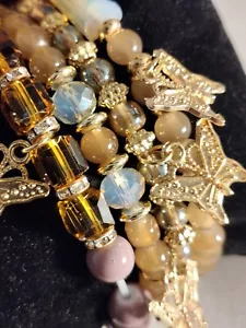 Stacked Beaded stretch Bracelet set Boho & gold tones with gift box included - Picture 1 of 9