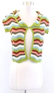 Nuevo con etiquetas Colección Años 2000 Y2k Nanette Lepore Crochet Capa a Rayas Bolero Cárdigan Talla L - Imagen 1 de 6