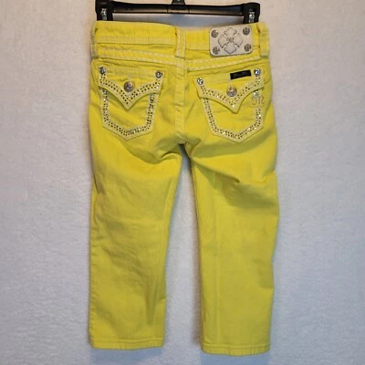 Miss Me Girls Yellow Denim Capri Pants Rhinestones Flap Pockets JK5847P Size 12 - Image 1 of 4