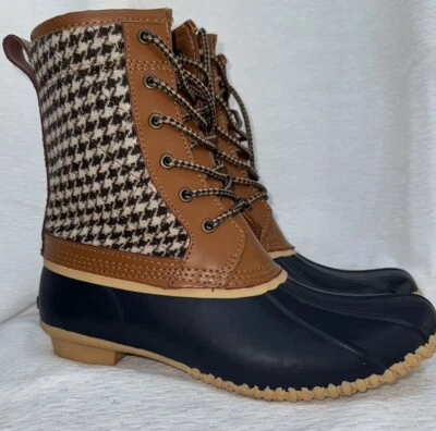 Botas de pato Lands’ End para mujer talla 7,5B azul marino pata de gallo Foto 1 de 4