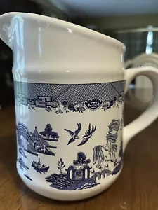 Vtg Heritage Willow Colbalt Blue Whiye Ceramic Art Pottery Glazed Asian Pitcher - Picture 1 of 5