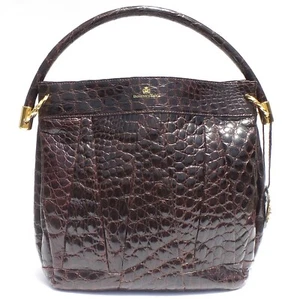 DOMENICO VACCA Brown Alligator Leather Pleated Hobo Gold Ring Shoulder Bag Italy - Picture 1 of 12