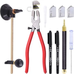 9 Piece Glass Cutting Set With Precision Tools Oil Feed Cutter And Pliers - Picture 1 of 7