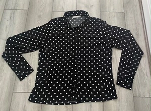 SCHWARZ & WEISS POLKA PUNKT LANGÄRMELIGE KRAGENBLUSE..BRANDNEU.. GRÖSSE 12-14 - Bild 1 von 5