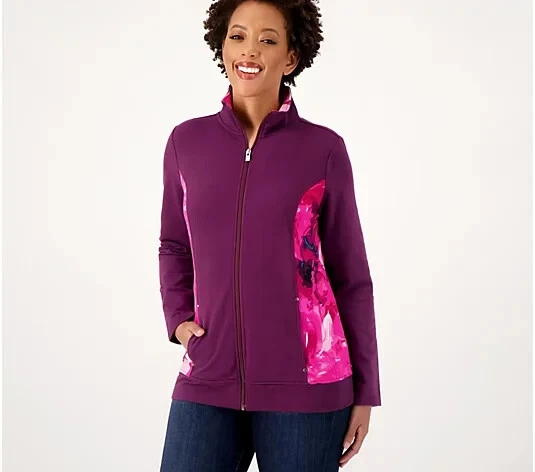 NEW SPORT SAVVY FRENCH TERRY JACKET W/ PRINTED PANELS PURPLE SZ S #F795 - Image 1 of 1