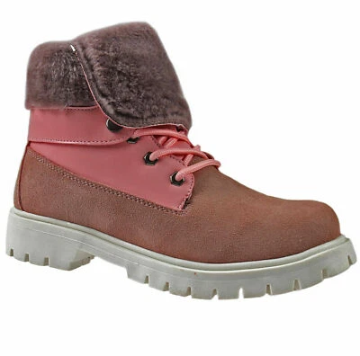 QWICK FIT LTD LADIES LEATHER BOOTS WINTER WARM FUR COMBAT STYLE WALKING ANKLE SHOES TRAINERS