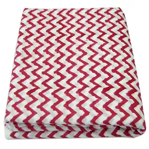 5 Yard Zig Zag Hand Block Printed White Cotton Running Garment Material Fabric - Picture 1 of 5