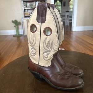 Olathe Buckaroo Cowboy Western Boots Brown / White Top Style 7556 Men Sz 6 1/2B - Picture 1 of 14