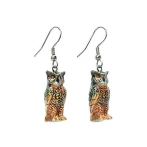 Little Critterz Jewelry - Brown Horned Owl Bird - Porcelain Earrings Jewelry - Picture 1 of 1