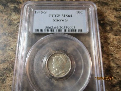 1945-S MERCURY DIME MICRO "S" MINT PCGS MS64    9093 - Image 1 of 2
