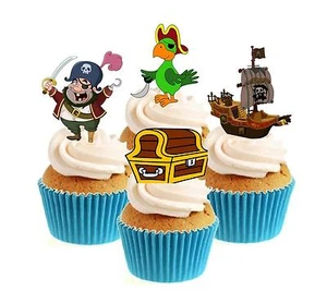 Novelty Pirate Mix 12 Edible Stand Up wafer paper cake toppers birthday - Picture 1 of 2