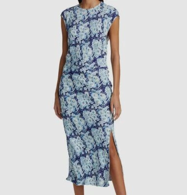 $495 Vestido midi sin mangas Rachel Comey para mujer azul floral cuello joya talla 4 Foto 1 de 4