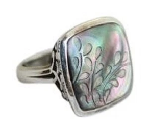 Silpada Farnblatt Ring 925 Sterling Silber schwarze Lippenmuschel Größe 7 R2389  - Bild 1 von 12