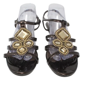 Madeline Stuart 10M Strass Perlenverzierung schwarz Riemen Keilabsatz Sandalen - Bild 1 von 14
