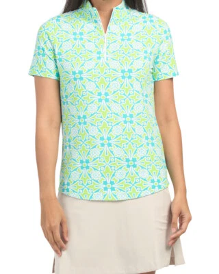 Top IBKUL Manga Corta Talla XS Azulejo Marroquí Verde Azul Golf Tenis Pickleball Foto 1 de 4