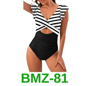 B2prity Women's One Piece Swimsuit Ruffle Cutout Bathing Suits Slimming Tummy, L - Picture 1 of 4