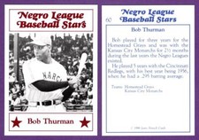 Bob Thurman Grays / Monarchs 1986 Larry Fritsch Negro League Baseball Stars #60