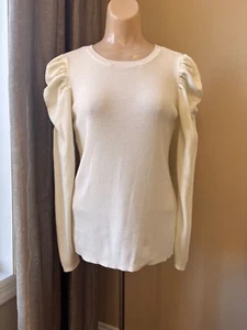 Damenpullover Catherine Malandrino elfenbeinfarben geraffte Ärmel Größe Small - Bild 1 von 5