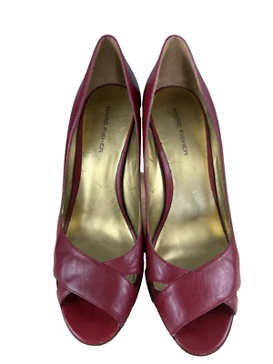 Marc Fisher Cuero Rojo 4.5" Bomba Plataforma Peep Toe DE COLECCIÓN 9M Foto 1 de 4
