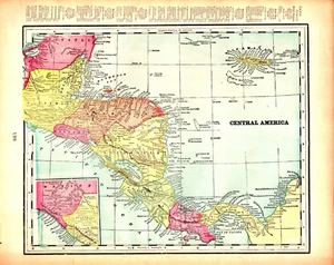 CENTRAL AMERICA, MEXICO Antique authentic map 1907 - Picture 1 of 2