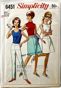 1966 Simplicity Sewing Pattern 6451 Womens Hip-Hugger Skirt & Pants Sz 14 11953 - Bild 1 von 2