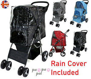 Pet dog Stroller Cat Dog Puppy Pushchair 4 Wheels with rain cover 