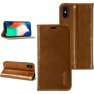Luxus Leder Schutzhülle für Apple iPhone XS Smartphone Tasche Case Cover gold - Picture 1 of 12