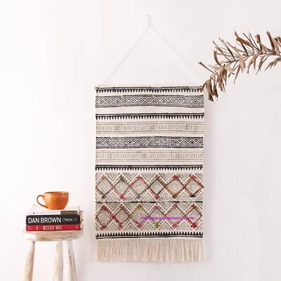 Macramé Borla Tejido Pared Colgante Tapiz Boho Chic Geométrico Arte Decoración Indio Foto 1 de 4