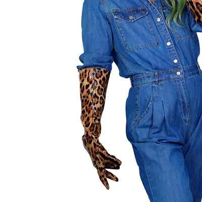 GUANTES LARGOS 50 CM Codo Marrón Brillante Jaguar Leopardo Imitación Charol Látex Foto 1 de 4