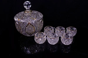 Kristallglas Bowle Set 6 Personen Nachtmann mit Goldstaffage guter Zustand - Bild 1 von 13