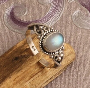 Anillo boho de plata esterlina 925 con piedra lunar arco iris fuego natural joyería hecha a mano - Imagen 1 de 7