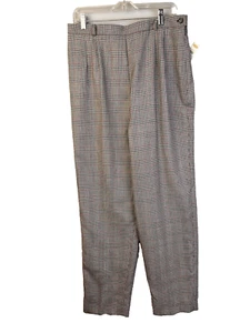Talbots Glen Plaid Trousers Women 16 Pant Career Wool Made Italy Black Lined - Picture 1 of 7
