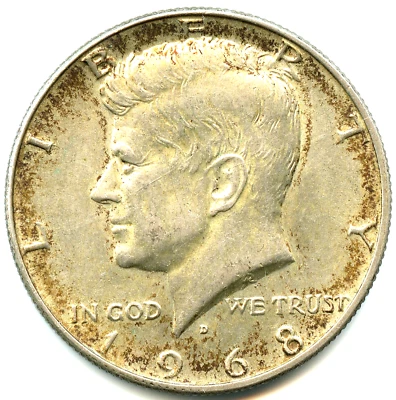 USA MEZZO DOLLARO ARGENTO Kennedy 1968 D n. 6949 - Immagine 1 di 2